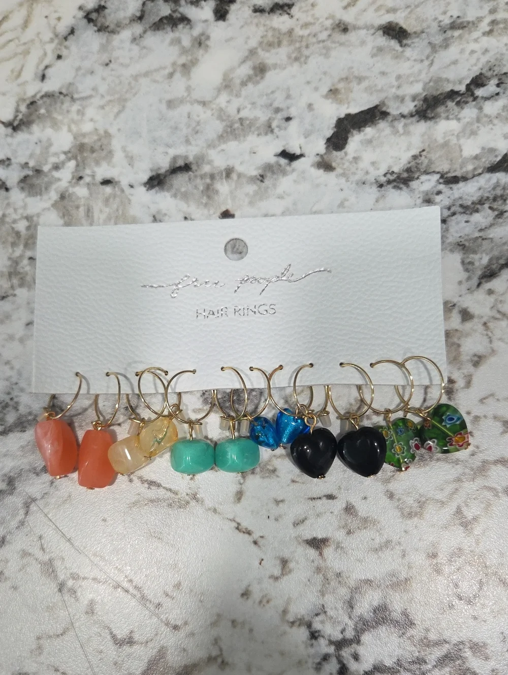 Free People Gold Hoop Hair Rings with Multicolor Stone Charms